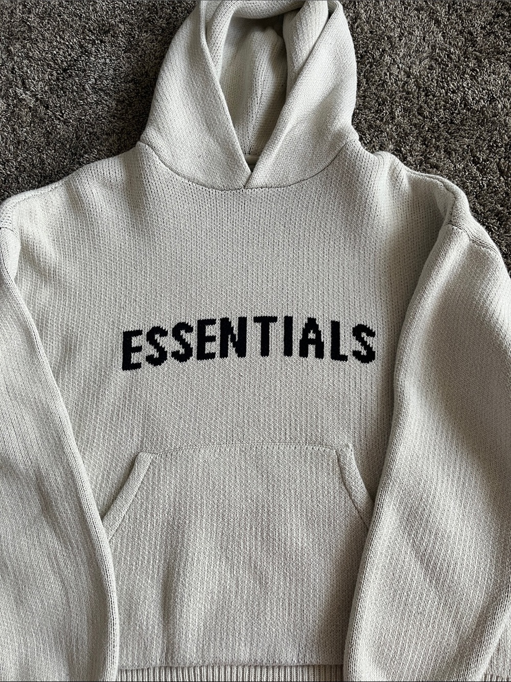 ESSENTIALS Men's Cream hoodie-Sweater with Black Logo. Medium.